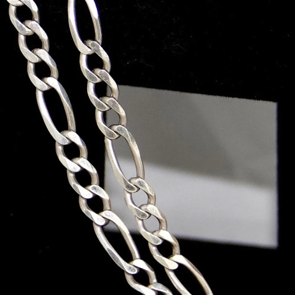 VTG HEAVY Sterling Silver Figaro Link Chain Necklace Italy 925 22 Inch 37g 7mm